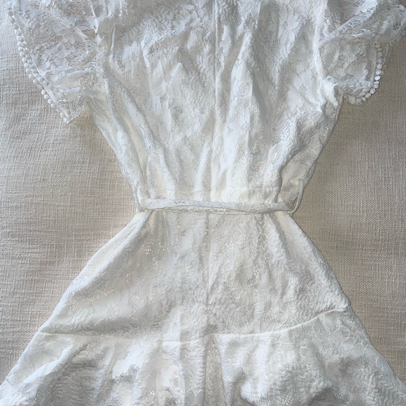 Pom Pom Bowknot | Mini Short Dress | V Neck Floral Lace | Fits S-XL - Picture 3 of 3